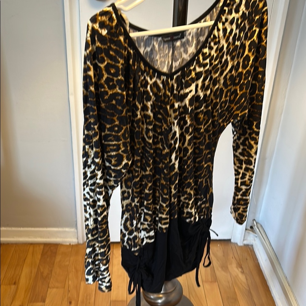 Tan and Brown Ruched Long Sleeve Tunic